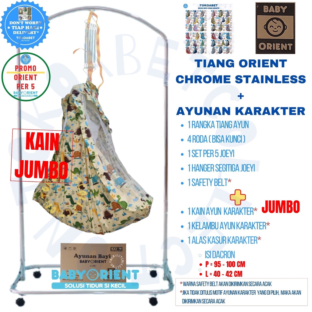 PROMO ORIENT PER 5 Perlengkapan bayi kain ayunan bayi tempat tidur bayi tiang ayunan chrome stainless ORIENT dan kain ayunan bayi KARAKTER SET PER 5 RODA HANGER dan SAFETY BELT TOKOABET