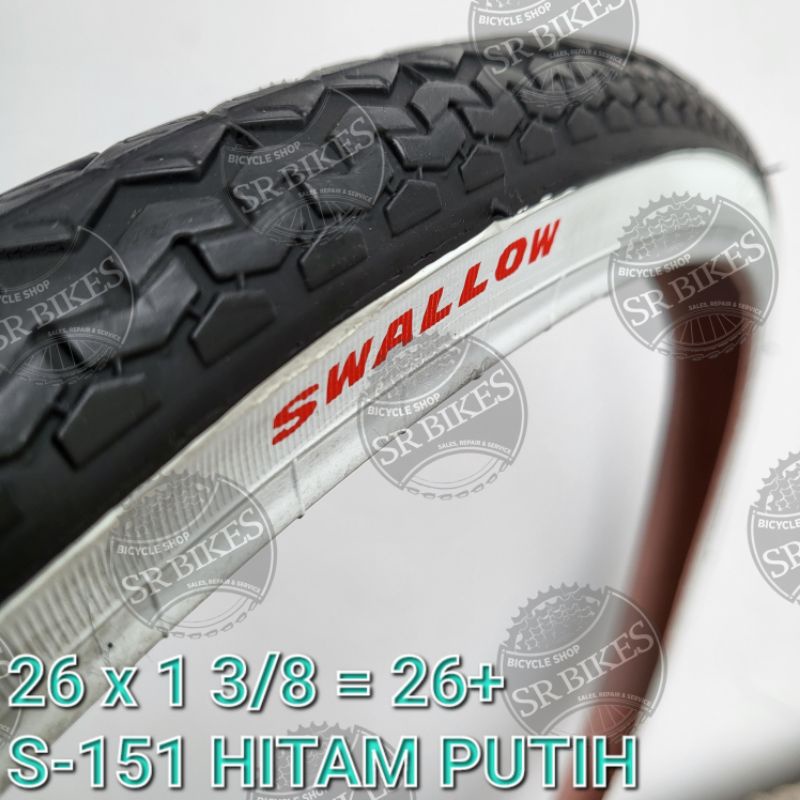 Ban Luar 26 x 1 3/8 Sepeda CTB Jengki Mini. HITAM PUTIH. SWALLOW DELI TIRE