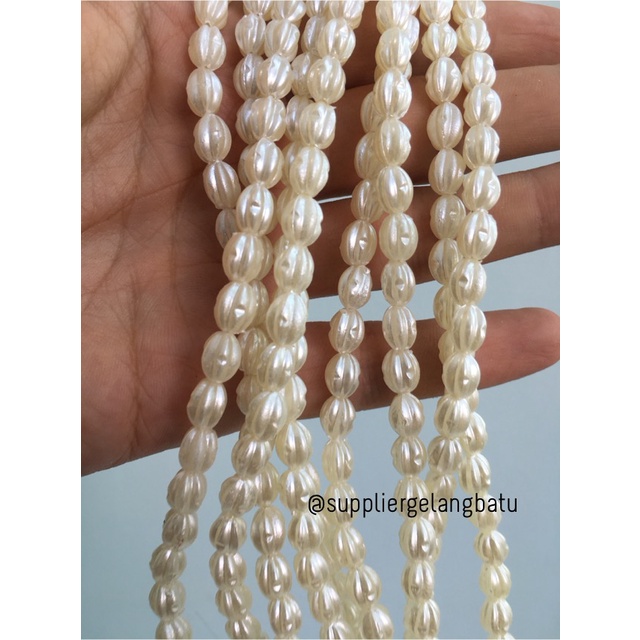 Mutiara Sintetis OVAL ULIR 8MM WHITE PEARL TULANG manik aksesoris