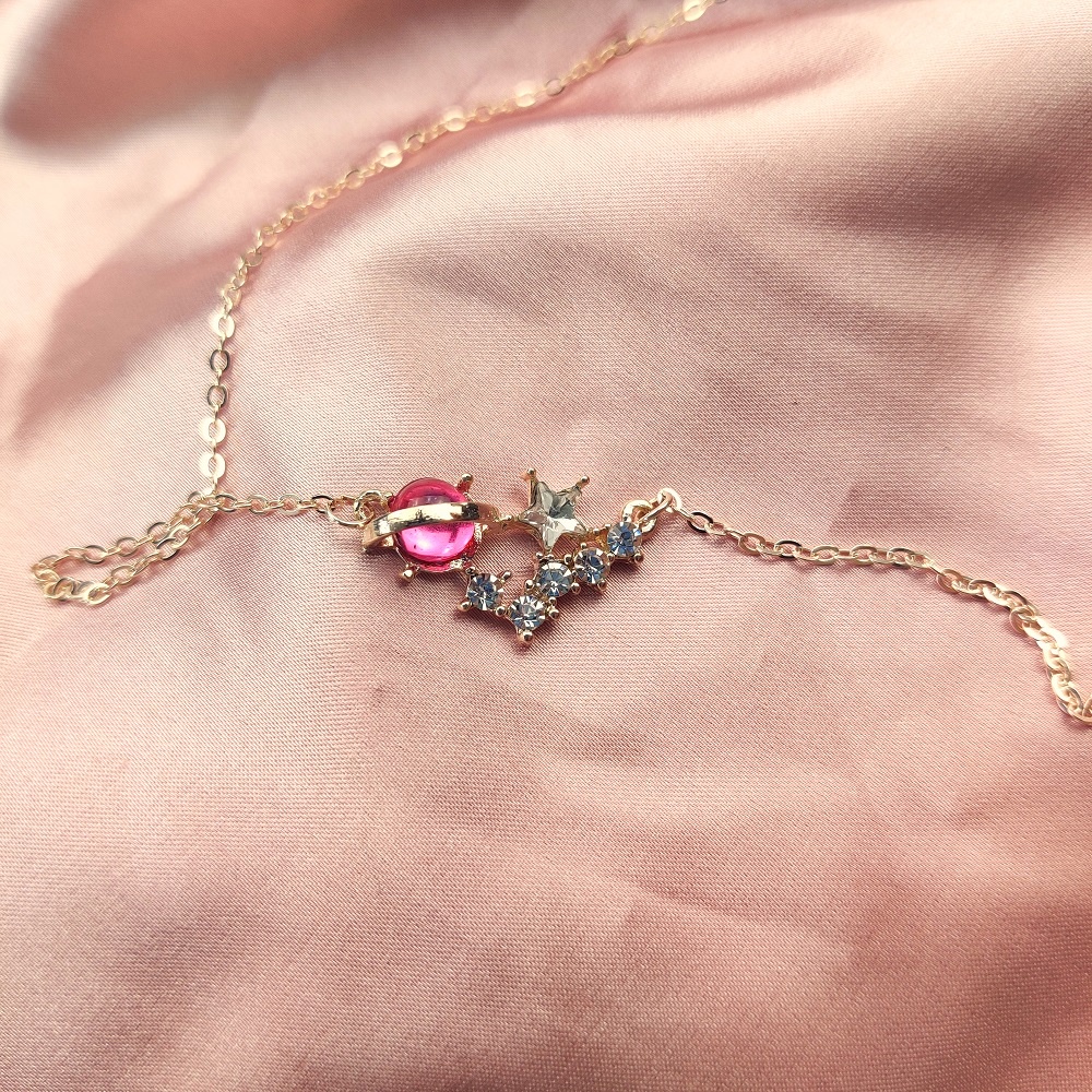 AZ190 [1 PCS] Kalung Chain Necklace Planet Blue Crystal Sapphire Clavicle Pendant Necklace Fashion Jewelry