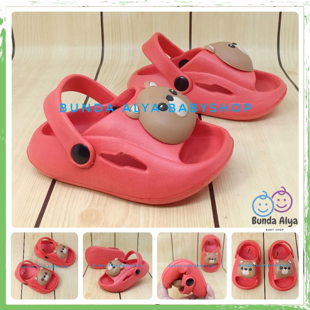 Sendal Anak Laki Laki Usia 1 2 3 4 5 Tahun BEAR MERAH Karet Anti Licin - Sendal Anak Cowok Model Tali Belakang Motif Kartun Lucu Karet Anti Licin Size 18-29