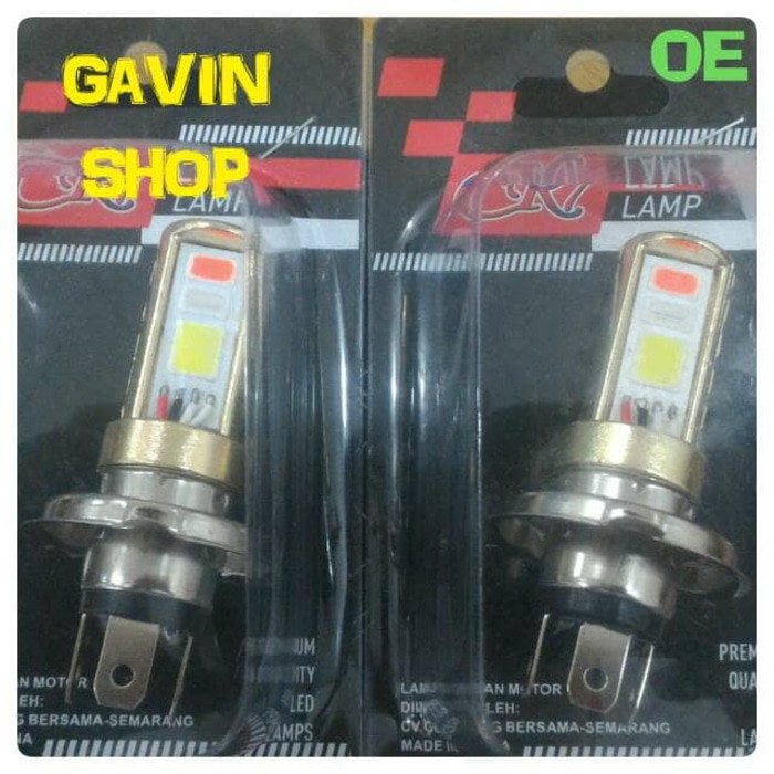 LED H4 dengan dim strobo merah biru putih