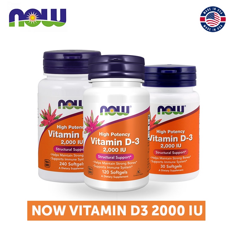 NOW FOODS Vitamin D3 2000 IU High Potency 30 120 240 softgel Vit D Made in USA