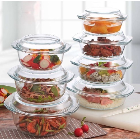 Loyang Kaca - Wadah Saji Loyang Kaca Casserole Dengan Tutup Microwave Dan Oven Safe