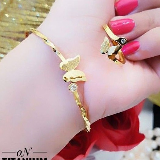 Titanium gelang dan cincin kupu jkk456