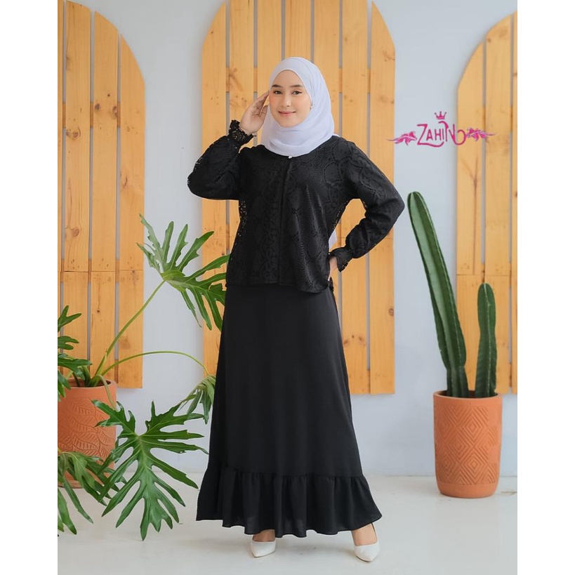 DRESS SET BLEZER BRUKAT CHAVA DAN GAMIS FANIA ORI BY ZAHIN polos brukat renda mutiara MUTE OOTD FASHION CASUAL MODIS