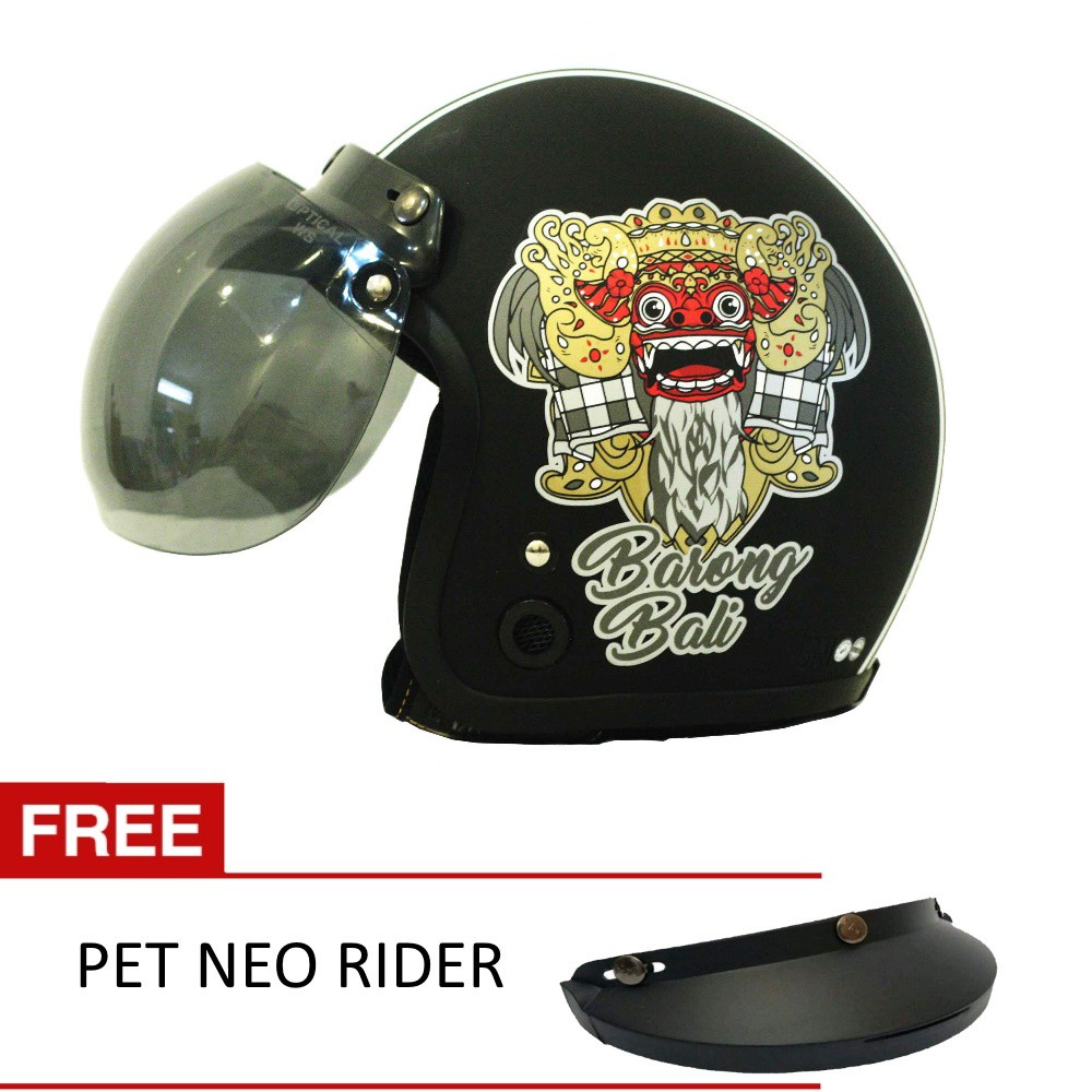 HELM BOGO / MVSTAR HELM RETRO BARONG BALI - VISOR BSTAR CEMBUNG Model BOGO + FREE PET NEO