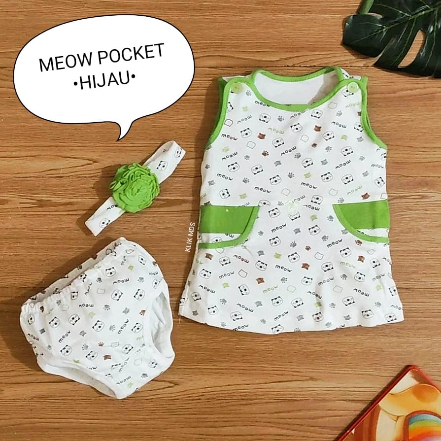 Setelan Bayi Laki - Laki  Usia 3-12 Bulan Motif Meow Pocket