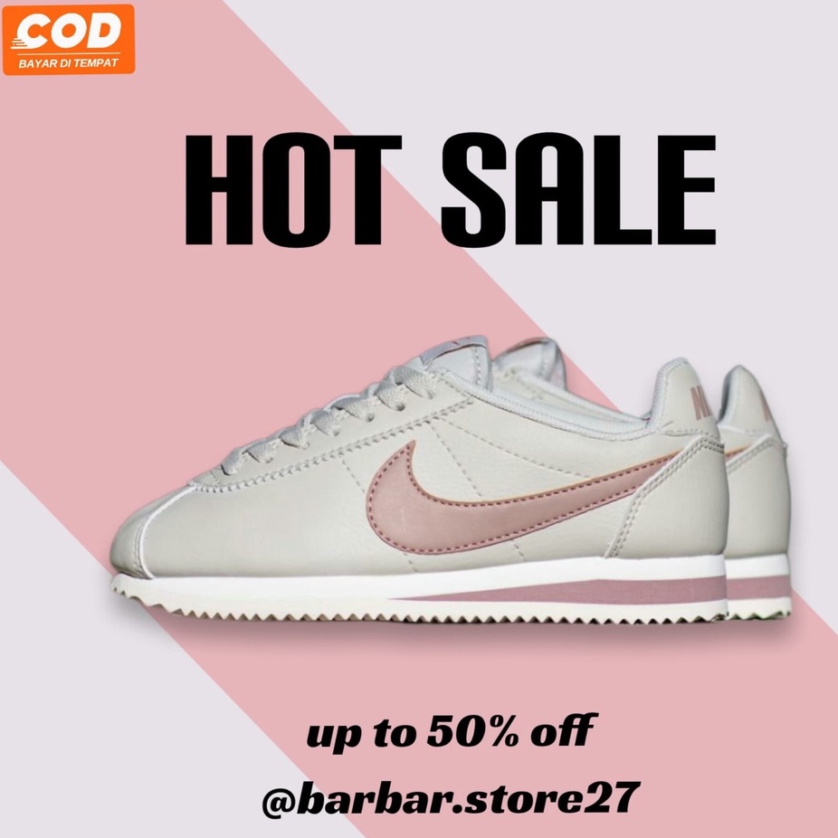 NIKE CLASSIC CORTEZ LIGHT LEATHER/BONE PARTICLE PINK WOMENS SHOES/SEPATU SNEAKERS WANITA ORGINAL IND