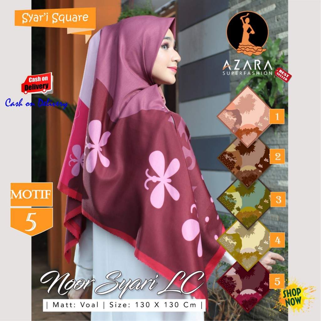 Jilbab Segi Empat Noor Syari Laser Cut Voal Motif 5 by Azara Scarf