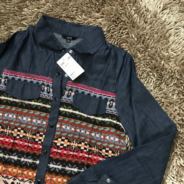 H&M Kemeja Jeans Tribal Aztec Ethnic