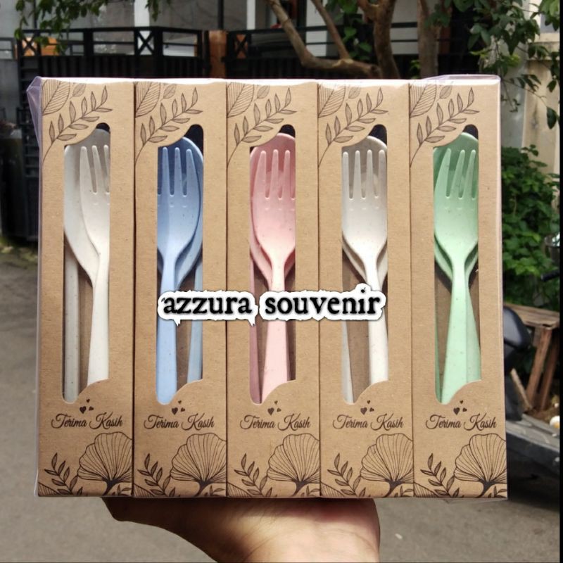 souvenir sendok set travel import kemasan box rustic