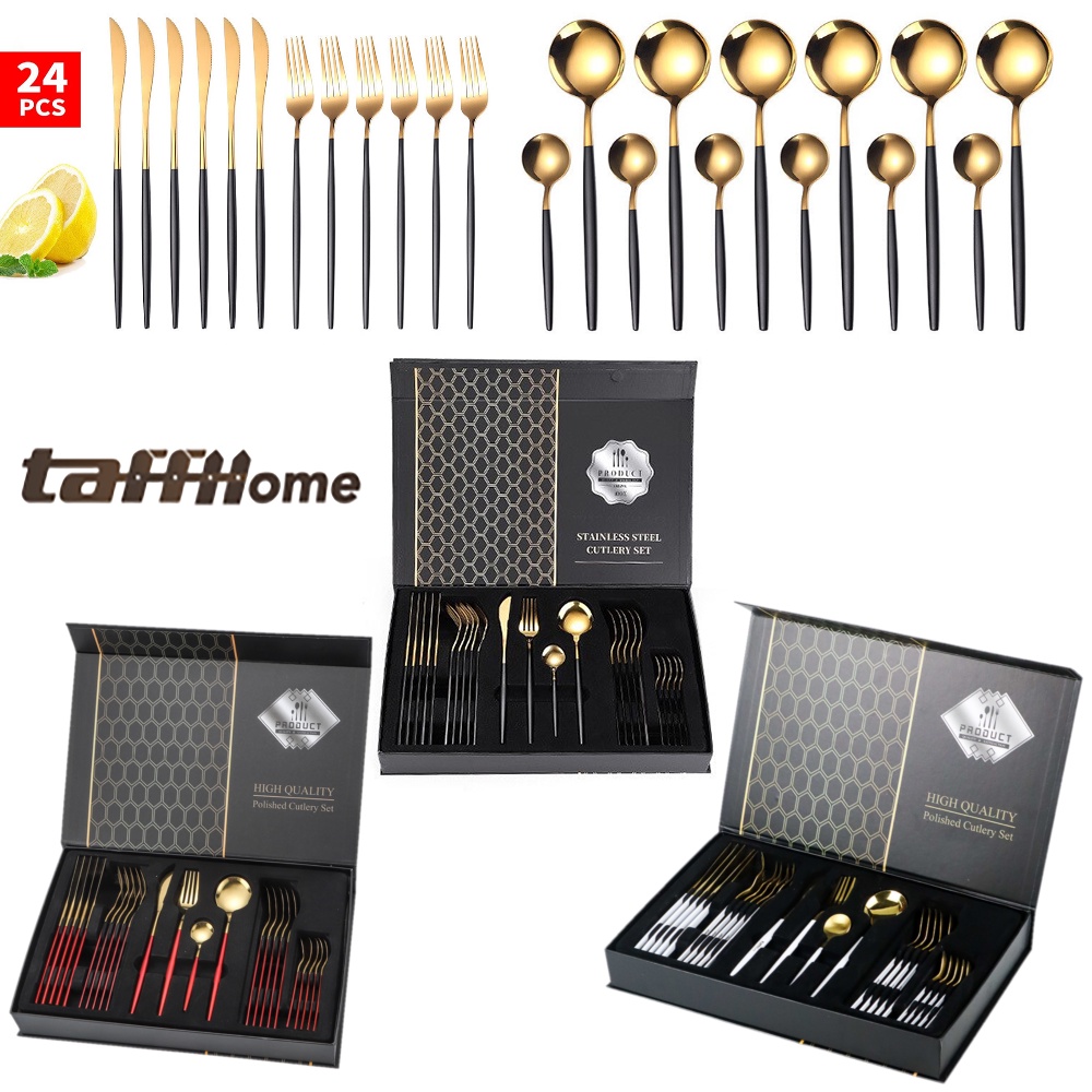 TaffHOME Cutlery Set Perlengkapan Makan Sendok Garpu Pisau 24 PCS - TW873