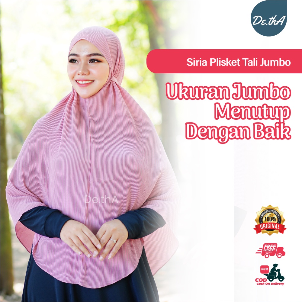 Kerudung Jilbab Hijab Siria Plisket Tali Jumbo Non Pet Pad Bahan Ceruty Baby Doll By De.tha