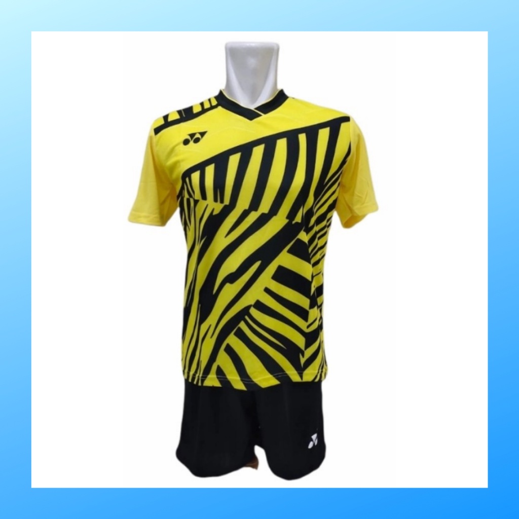 Kaos badminton pria jersey bulutangkis baju dan celana setelan wanita dewasa t-shirt outfit seragam jarsey kostum olahraga pakaian apparel sport jersy bulu tangkis casual jersi print thomas uber sudirman cup suit Y168 kuning polos