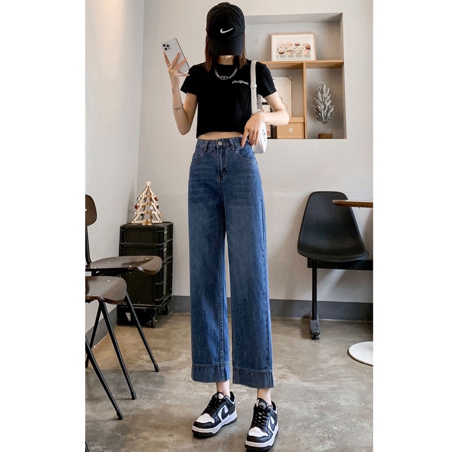 ✅COD New highwaist kulot kekinian biru high loose import korean style celana jeans wanita