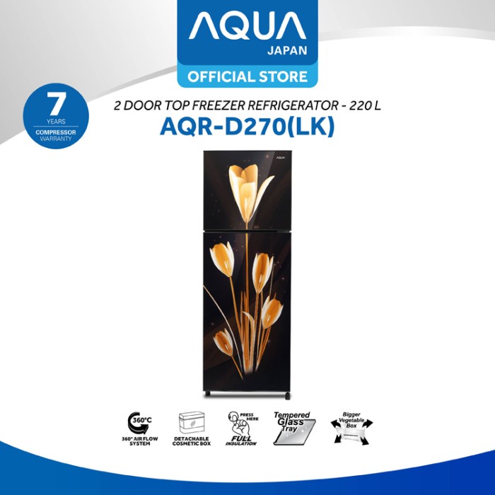 AQUA Japan Kulkas 2 Pintu 220L AQR D 270 Kuning Biru