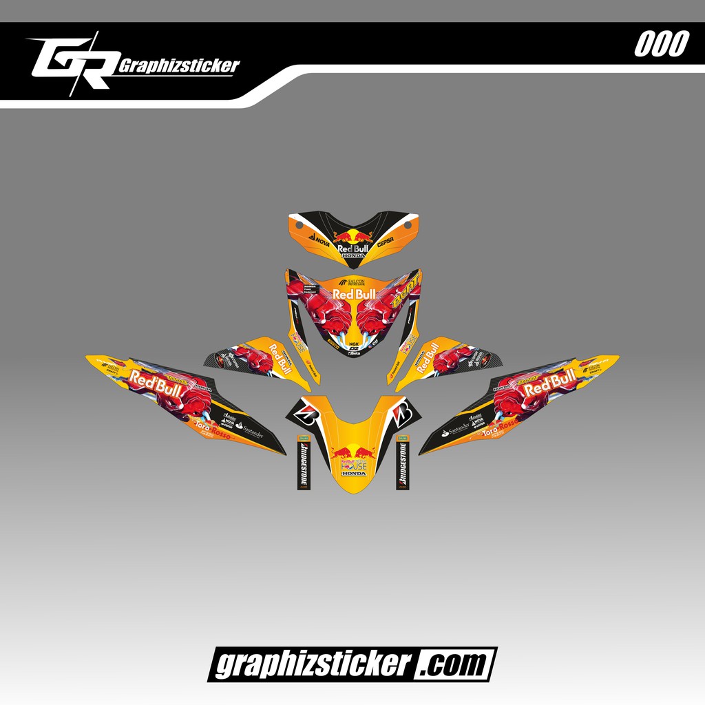 DECAL STICKER MOTOR HONDA BEAT MOTIF RED BULL