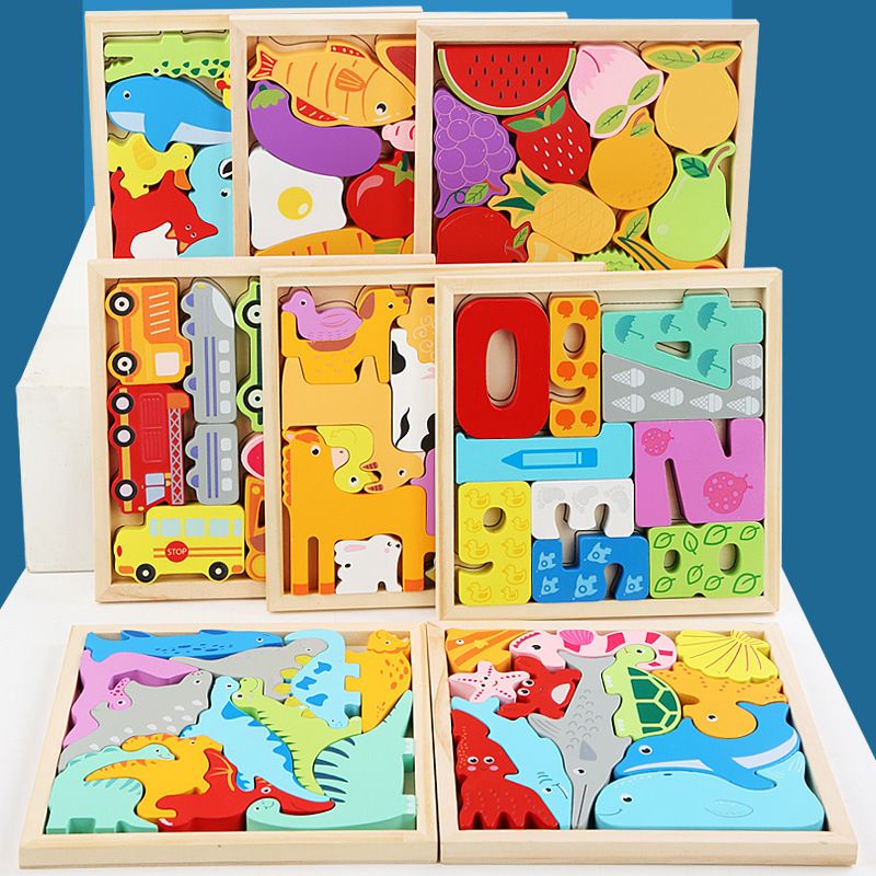 Mainan Puzzle 3D Wooden Toys Puzzle Kayu Mainan Edukasi Anak Jigsaw Puzzle Cocokkan Bentuk