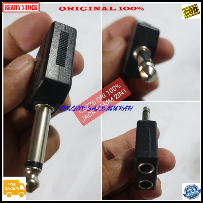 G376 ori 100% jack 6,5mm 2in1 canon mixer audio spliter konektor splitter aux mic mik conektor acc handphone hp jek jack microphone laptop komputer smule multi original cewe cowo adapter sambungan sound extension penyambung suara headset headphone convert