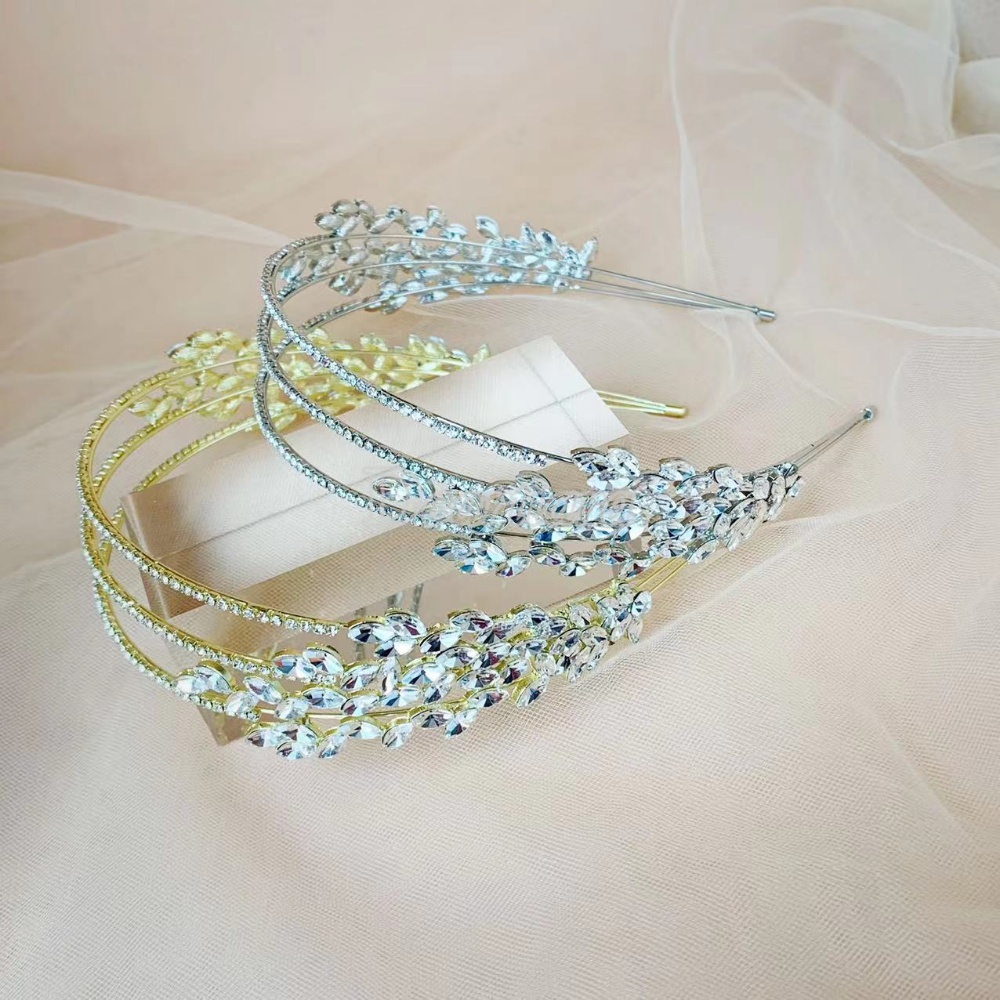 Headband Bentuk Daun Aksen Berlian Imitasi Untuk Pengantin Wanita