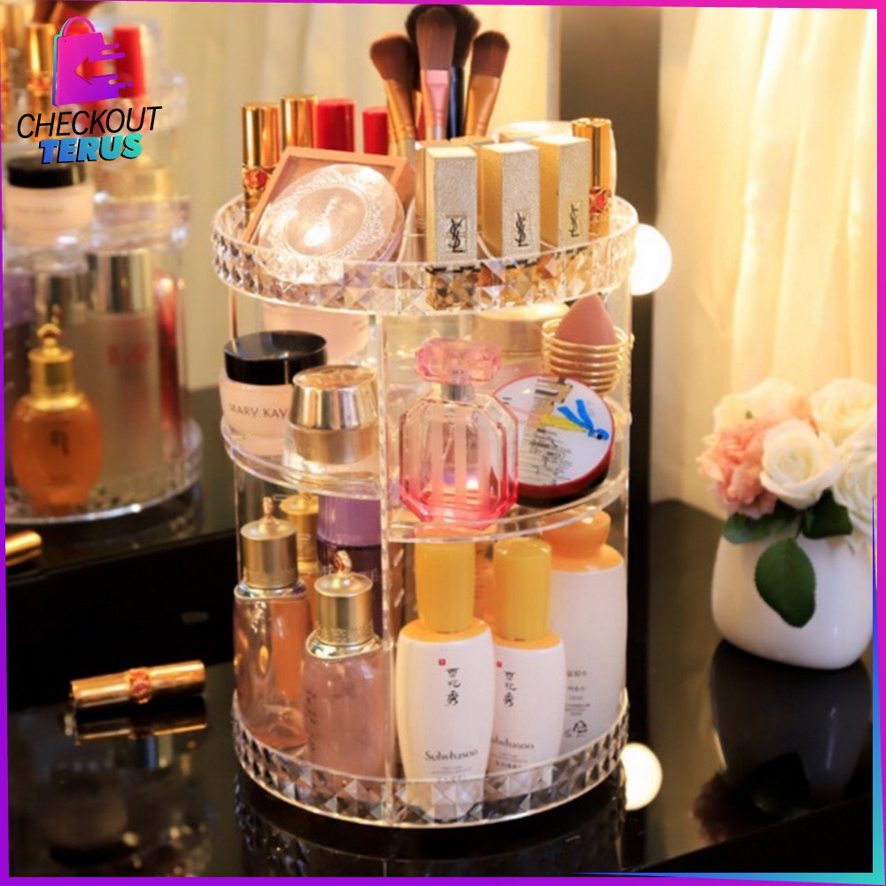 CT K5 K6 Rak Kosmetik Acrylic Putar 360 Derajat Motif Diamond Polos Rak Makeup Tempat Penyimpanan Make Up Organizer