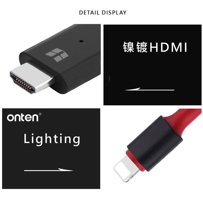 ONTEN OTN-7575S - Lightning to HDMI Cable - 2000mm Length - Converter Adapter dari Perangkat dengan port Lightning ke HDMI