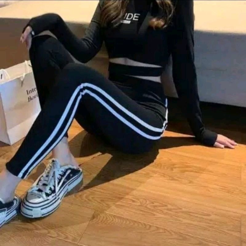 Legging Highwaist List Putih Premium Tebal,Melar Fit S-XXL Jumbo