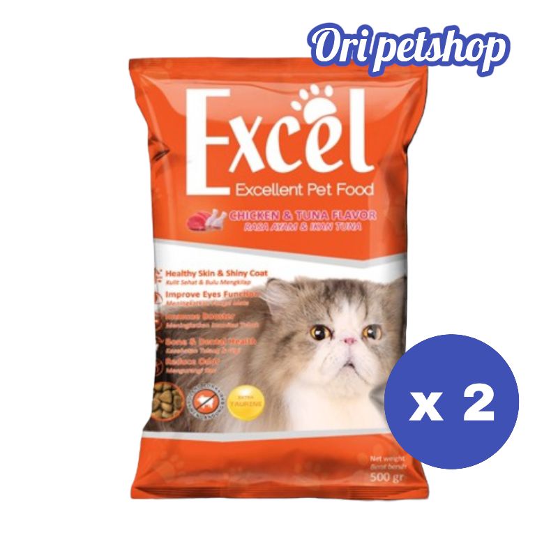 ( 2x) makanan kucing excel cat ayam tuna 500g kible segitiga -  excel cat food 500g