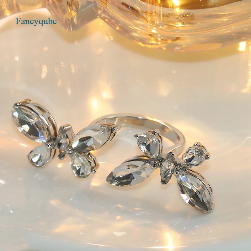 Fancyqube Cincin Sterling Silver 925 Desain Kupu-Kupu Hias Kristal Zircon Untuk Wanita