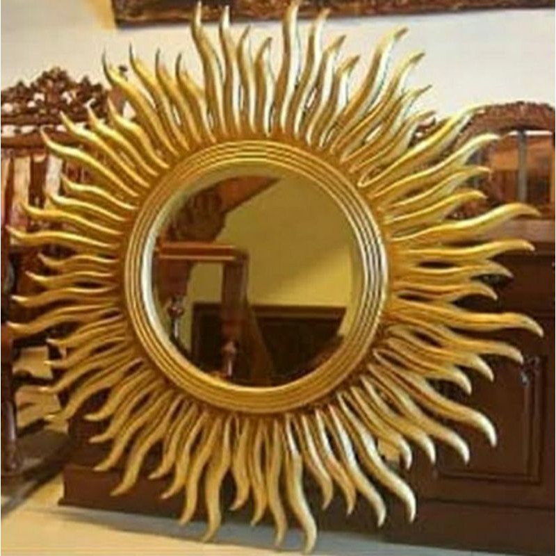 kaca cermin hias matahari kayu jati