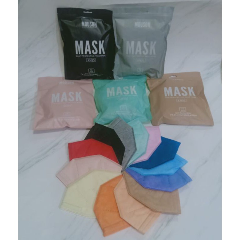 MASKER KN95 MOUSON 5 PLY TALI SEWARNA ORIGINAL WARNA IJIN KEMENKES