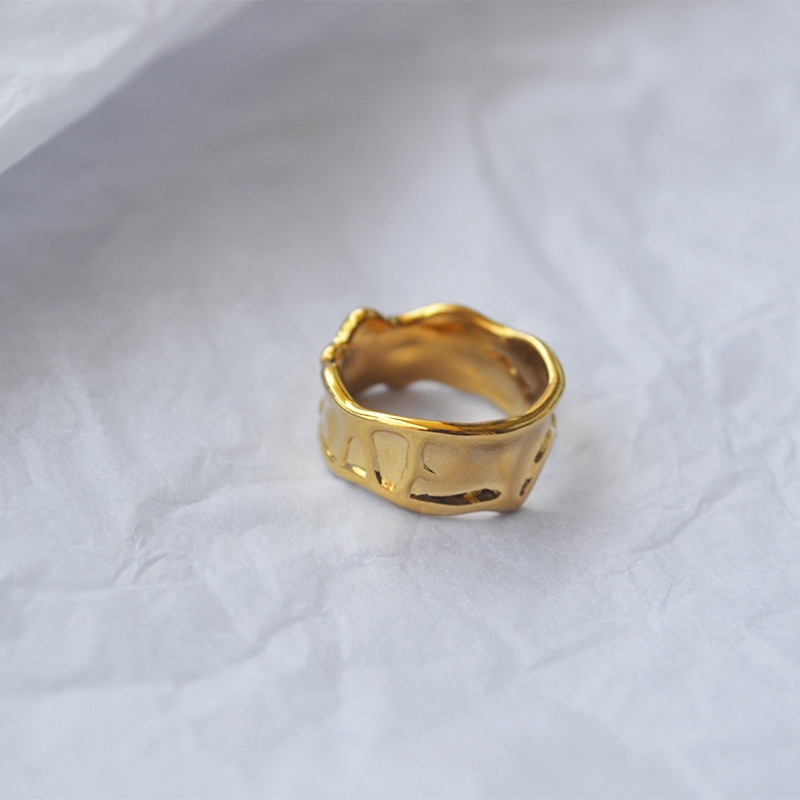 Cincin Lebar Model Terbuka Asimetris Handmade Gaya Eropa Untuk Wanita