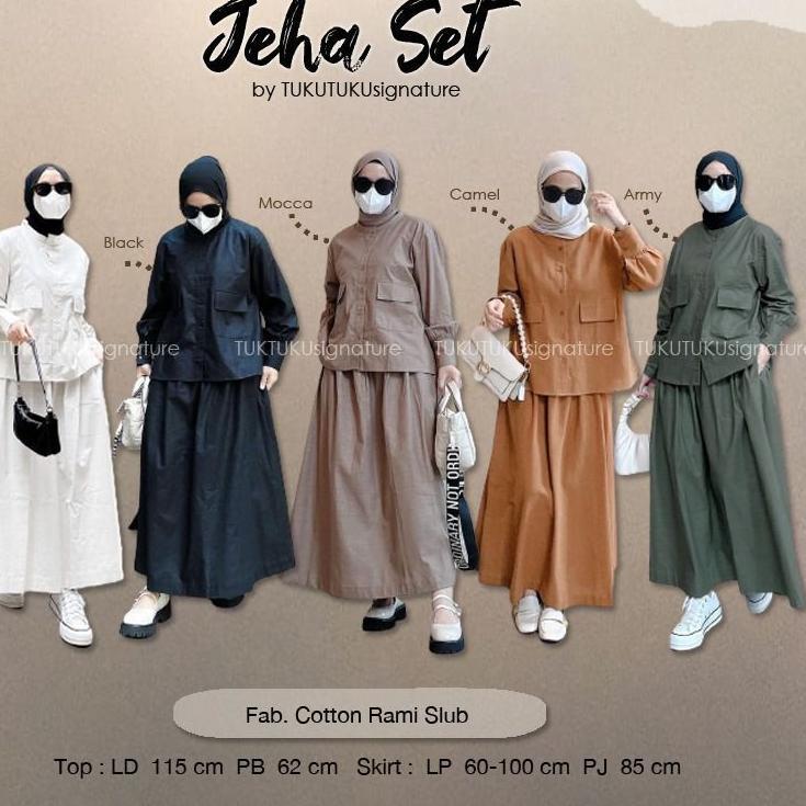 SALEE.. Jeha Set setelan rok rami linen wanita elegan terbaru kekinian