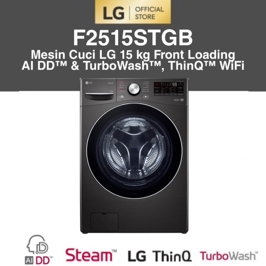 LG F2515STGB Mesin Cuci 15 kg Front Loading AI DD™ &amp; TurboWash™ ThinQ™