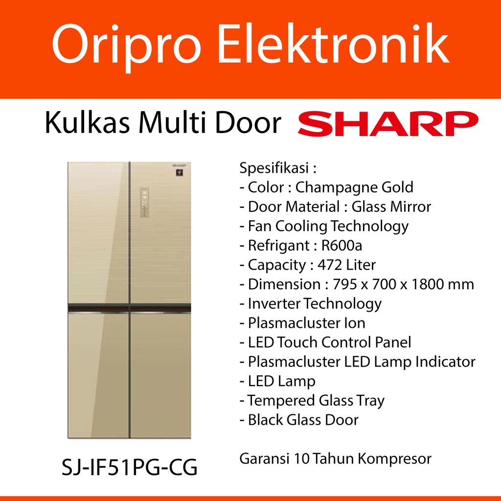 Kulkas Multi Door 4 Pintu 472 Liter Inverter Sharp SJ-IF51PG-CG