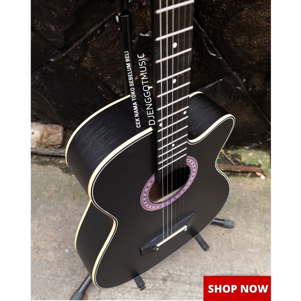 Gitar Akustik Mandalika S-01BK Black Paket Komplit Murah