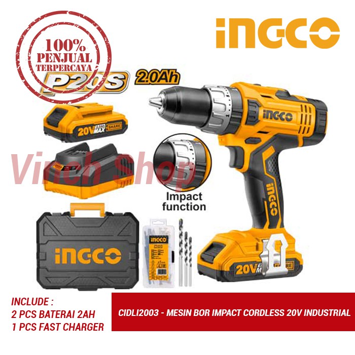 MESIN BOR CORDLESS IMPACT DRILL MESIN BOR TANGAN BOR BETON BATERAI BATRE CORDLESS INGCO