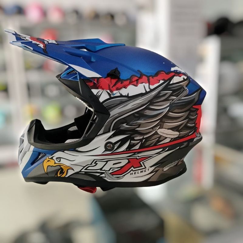 HELM JPX CROSS X39 INDONESIA BLUE DOFF HELM CROSS JPX GARUDA BIRU DOFF HELM TRAIL HELM SUPERMOTO JPX