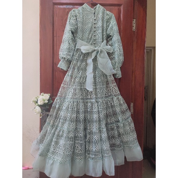 gamis pesta premium muslimah gamis kondangan gamis brukat gamis brokat gamis hijau mint gamis pantai