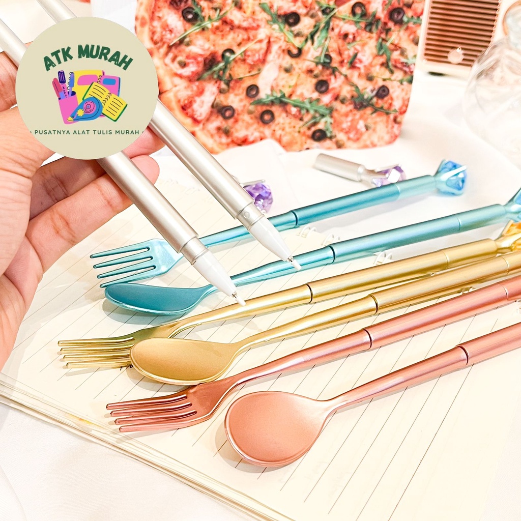 

pulpen gel kristal sendok garpu bolpen pena alat tulis kantor sekolah lucu imut souvernir COD