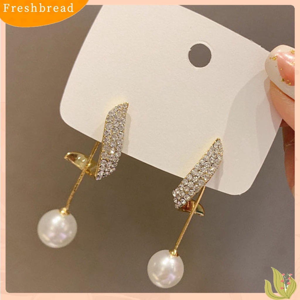 Terlaris 1 Pair Faux Pearl Drop Stud Earrings Unique Geometric Rhinestone Pearl Pendant Stud Earrings for Holiday