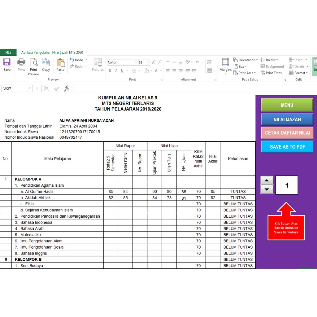 Jual Aplikasi Pengolahan Nilai Kelas 9 Tingkat MTs Kurikulum 2013 Indonesia|Shopee Indonesia