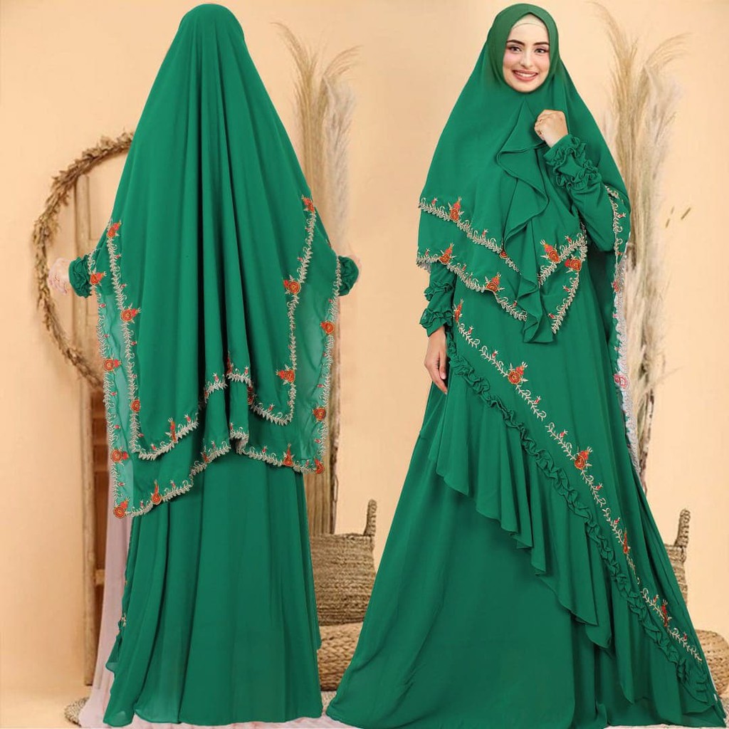 SMARTDN baju butik MIMMA SYARI JUMBO HIJAU CERUTY BORDIR gamis pesta mewah MT