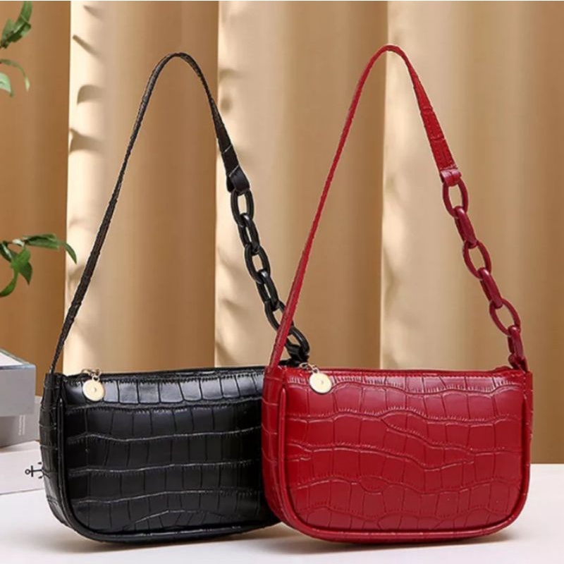 N_B_S / NAOMI CROCO  Shoulder Bag Wanita Vintage Rantai Tas Bahu Korea Tas Selempang Rantai Wanita Terbaru