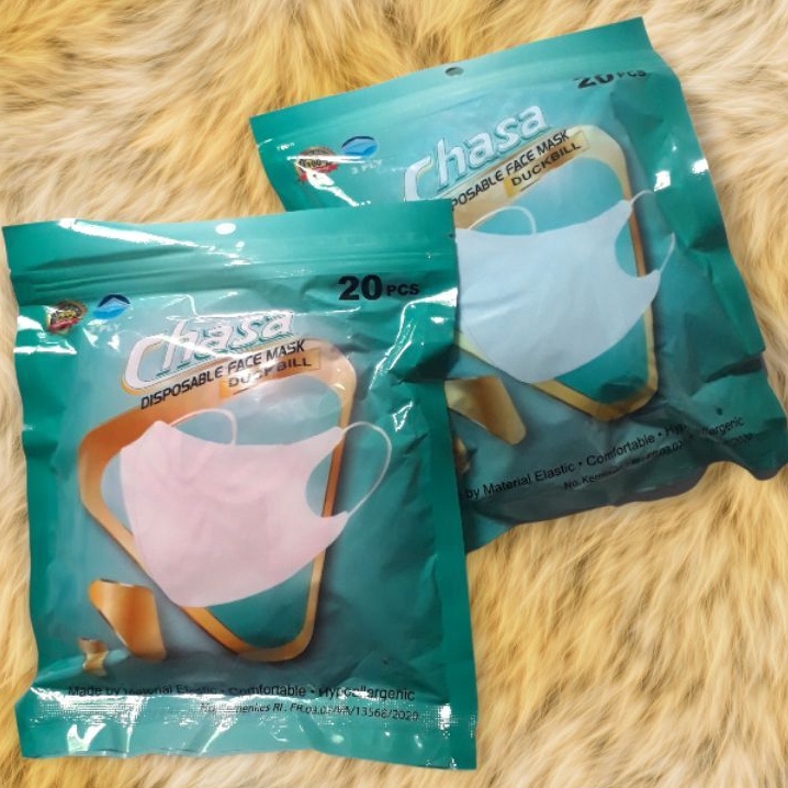 masker duckbill chasa pouch 3 ply - masker warna pink putih biru hitam