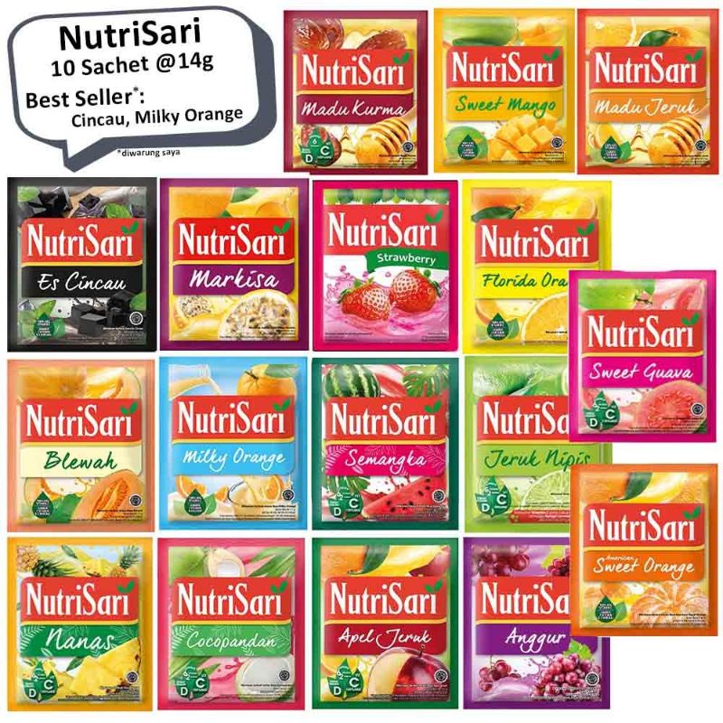

Nutrisari all variant PALING LENGKAP CINCAU / JERUK / NANAS / COCOPANDAN / MADU JERUK / APEL JERUK / BLEWAH / MILKY ORANGE / ANGGUR / STRAWBERRY / SEMANGKA / JAMBU