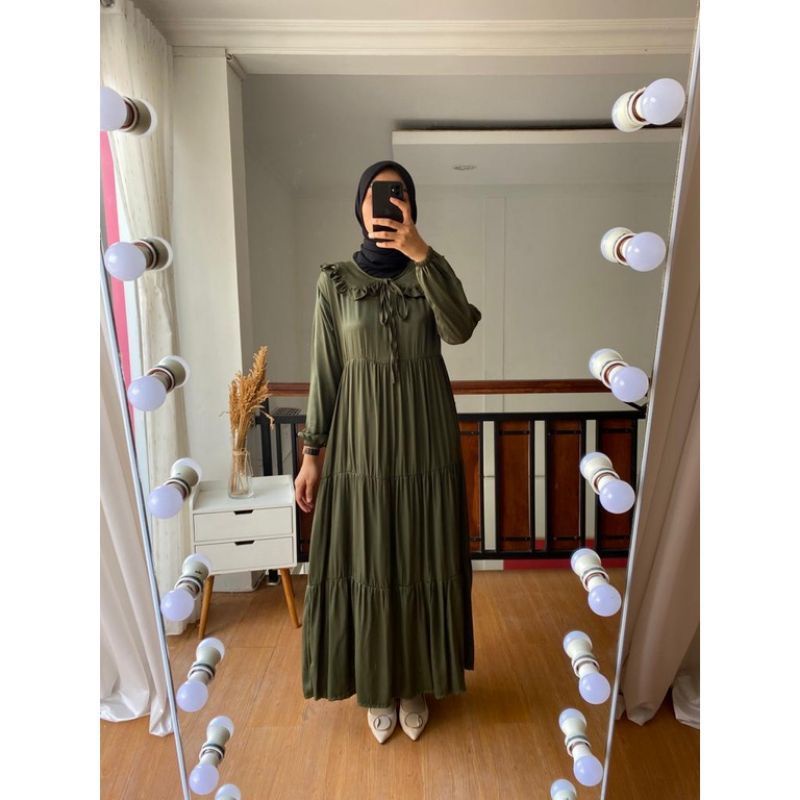gamis midi dress rayon dress kerah termurah jumbo