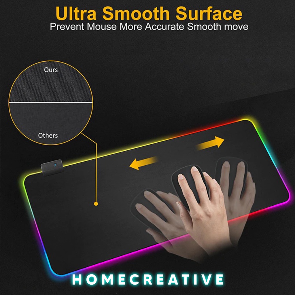 HOME CREATIVE 100% ORI Mouse Pad Mousepad Gaming LED RGB Jumbo Large Berbagai Ukuran Alas Laptop Alas Keyboard Alas Mouse Alas Komputer Mouse Pad Gaming Gamers ROG Mouse Pad Asus Mousepad Macbook Alas Mouse Cahaya RGB Tebal Murah Anti Air Anti Slip