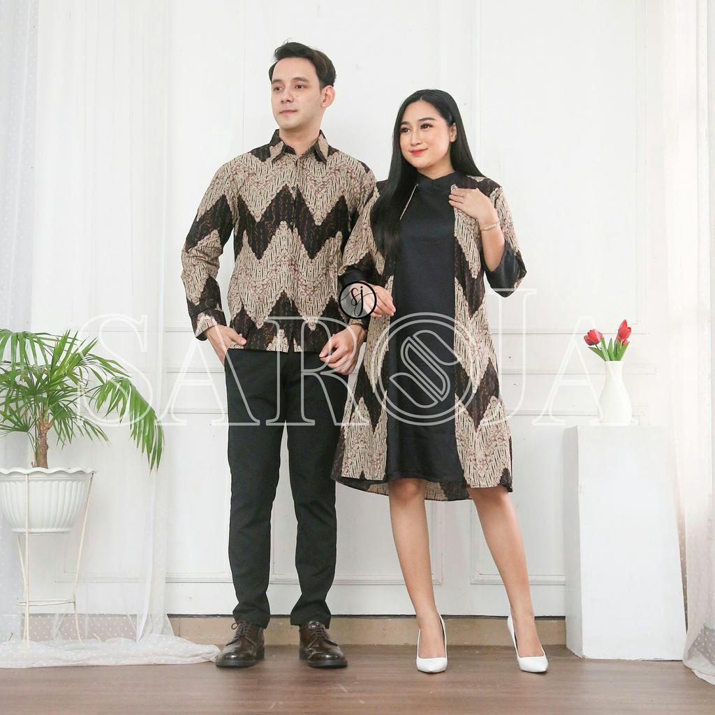 Saroja (768) Dress Batik Kombinasi Moscrep Atasan Batik Tunik Zig-zag